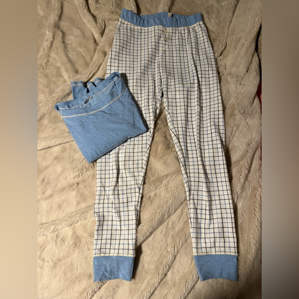 Free People Intimately Blue and White Plaid Pajama Set